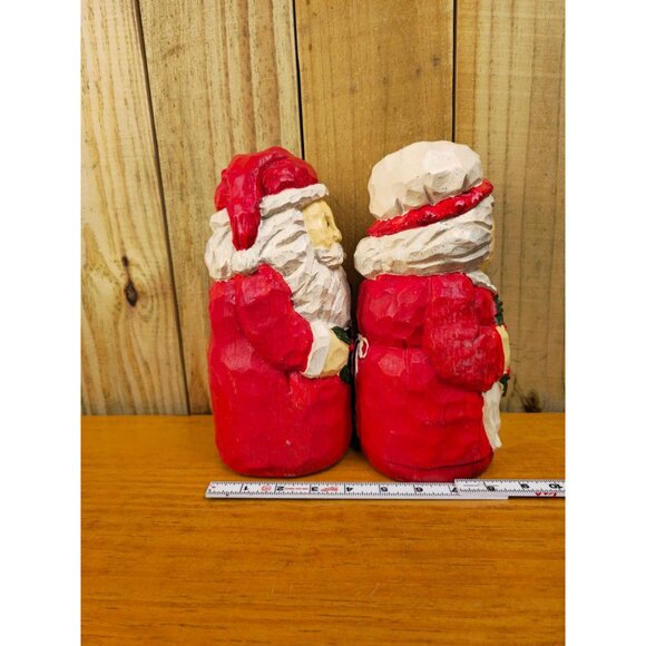Vintage Hand Carved Santa and Mrs. Claus Figurines - Picture 4 of 11